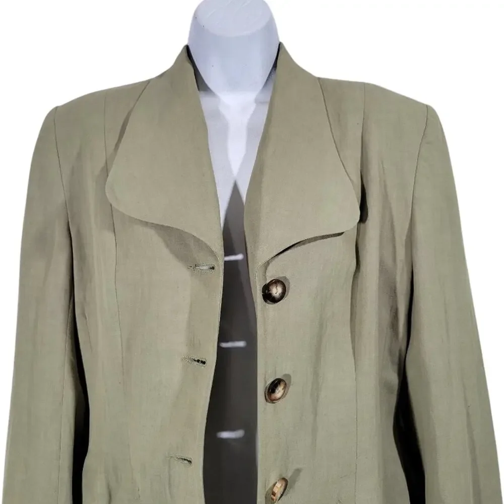 Ann Taylor Luciano Tempesta Size 10 Blazer Jacket‎ Beige Linen Blend Made USA